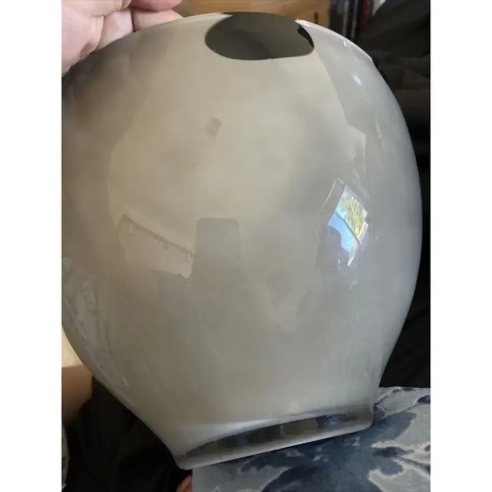 Large Gray With Black Oval Design Art Painted Glass Round Bowl Tall *read Descri